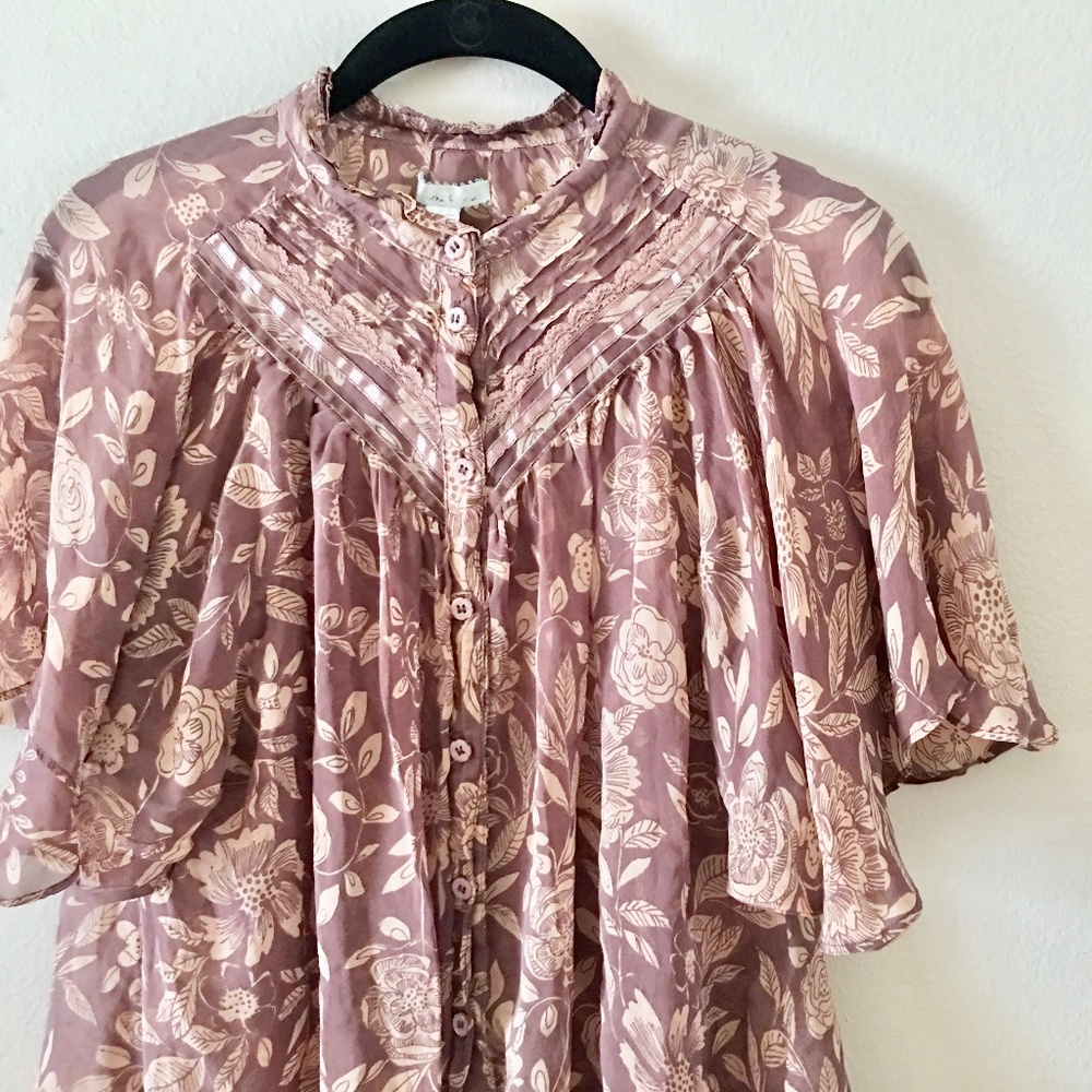 Kimchi Blue Silk Sheer Floral Top Sz S - Picture 2 of 7